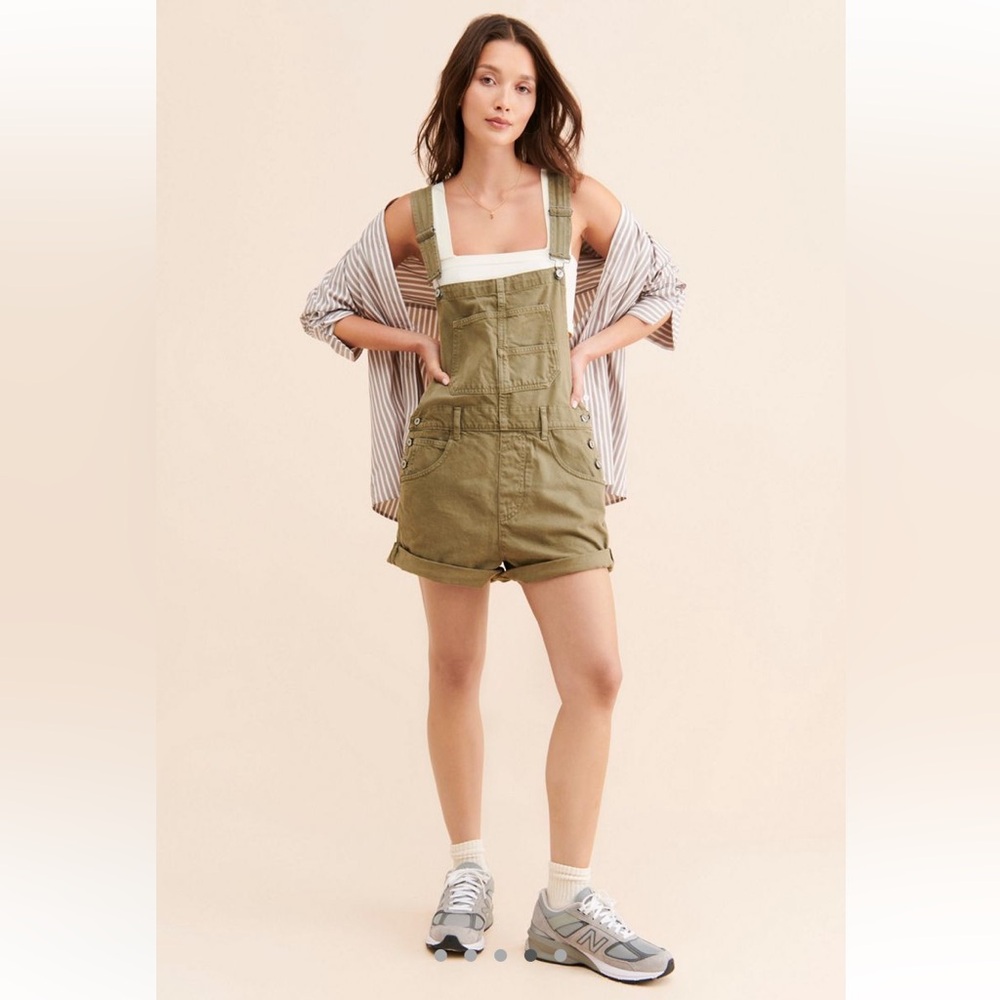 Free people we the free ziggy overalls shortalls denim Army Green Olive XS